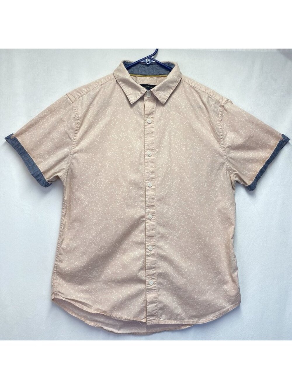 PTO Short Sleeve Collared Button-Up Shirt Men Medium Salmon Inner Collar & Cuffs